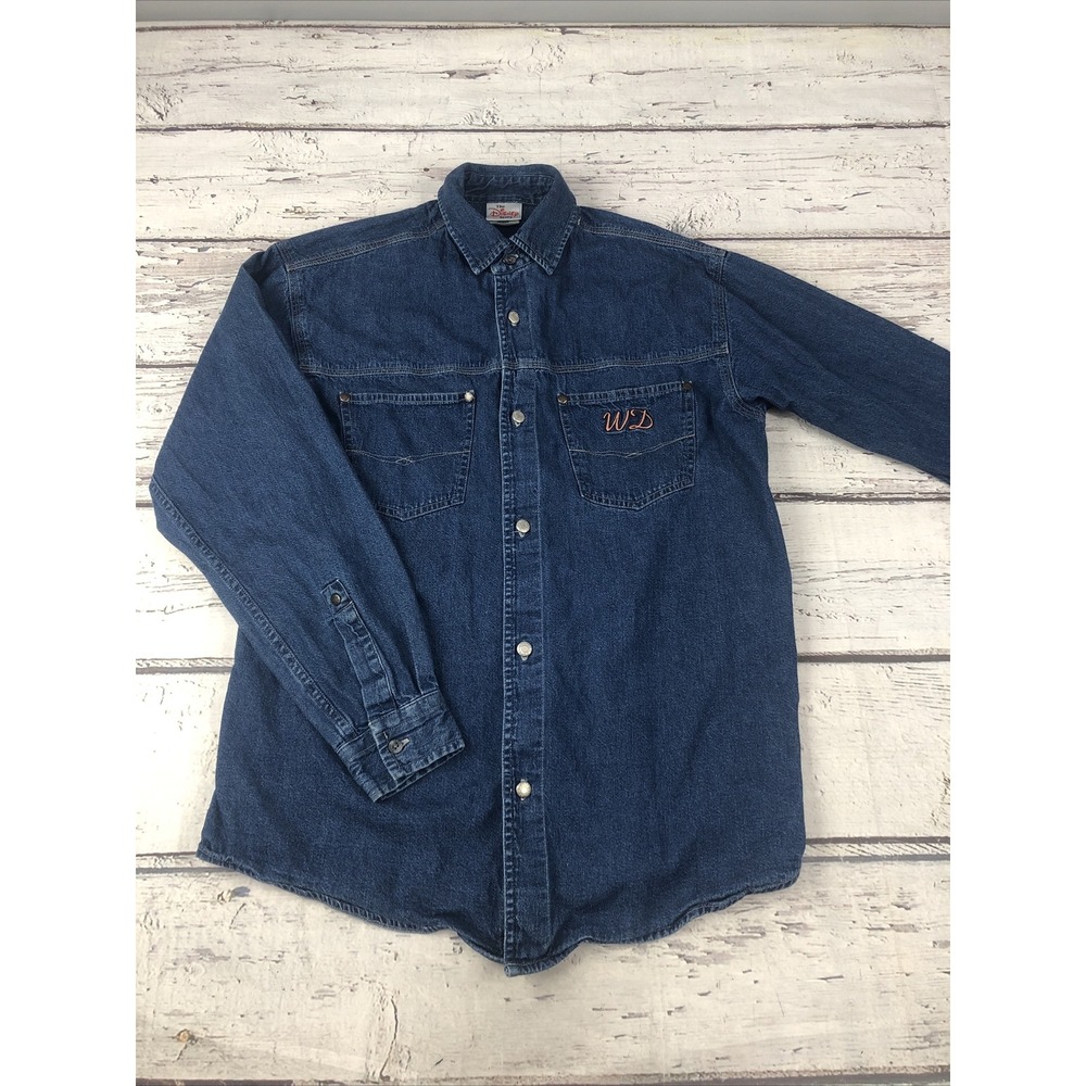 The Disney Store Denim Mickey Mouse W.D. Studios Button Down Shirt Size Small